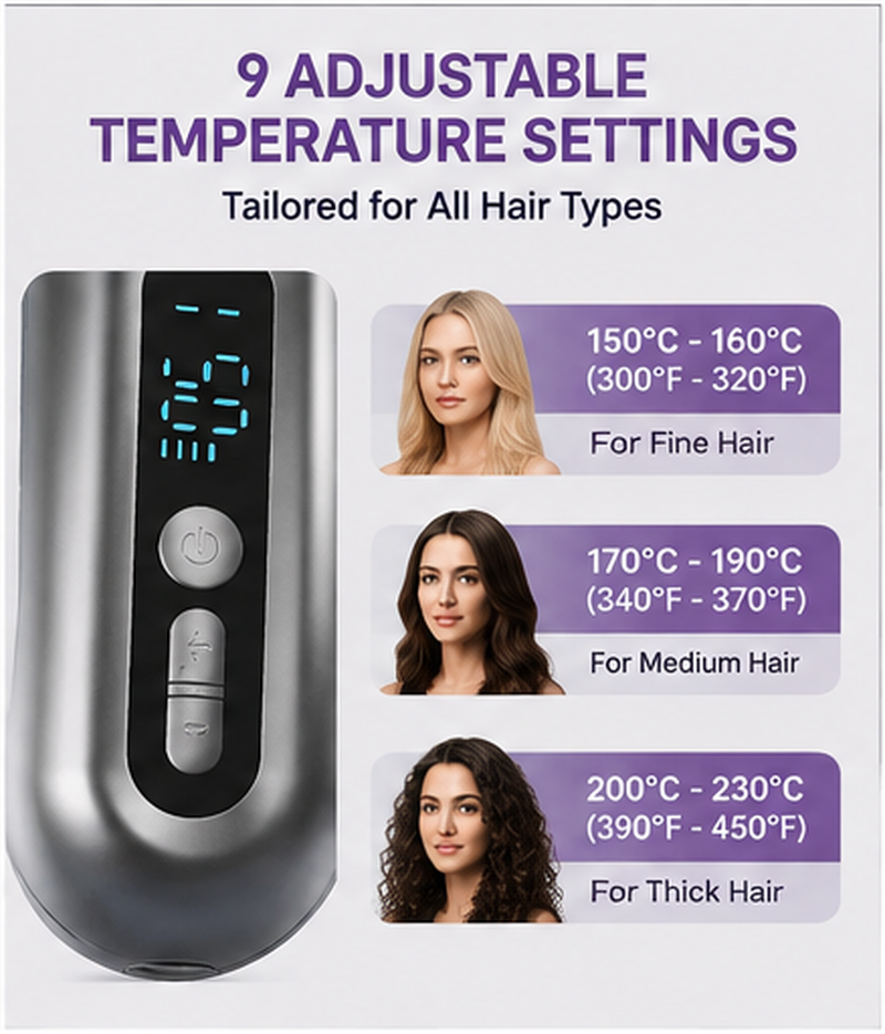 2-in-1 Hair Straightener Brush & Styling Comb | 9 Heat Settings
