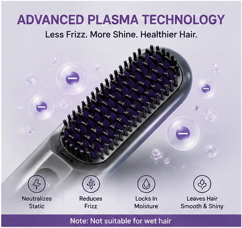 2-in-1 Hair Straightener Brush & Styling Comb | 9 Heat Settings