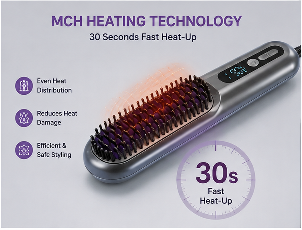 2-in-1 Hair Straightener Brush & Styling Comb | 9 Heat Settings