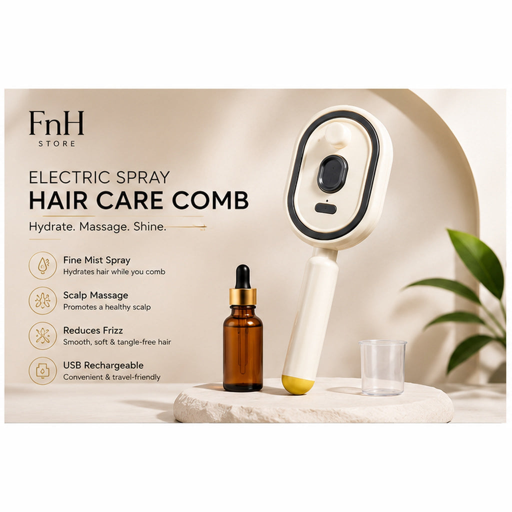 Electric Spray Hair Massage Comb | USB Rechargeable Scalp Massager & Anti-Frizz Hair Brush