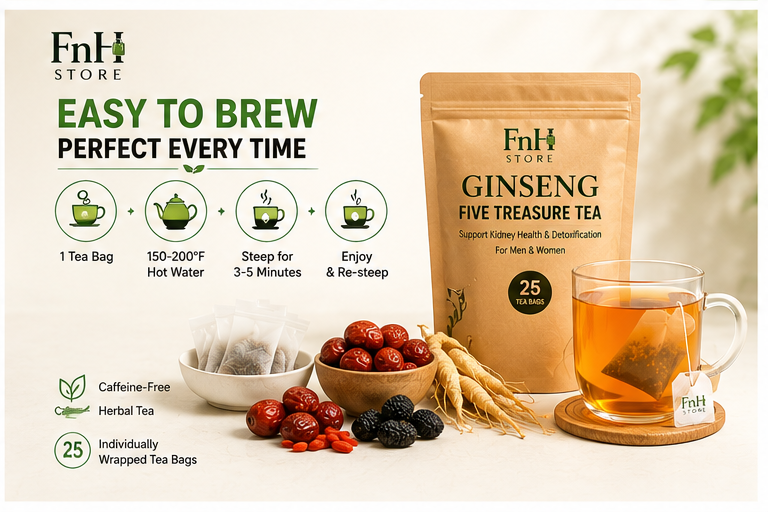 Ginseng Five Treasure Tea | Natural Herbal Tea | 25 Tea Bags