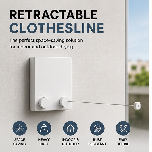 Retractable Clothesline | Heavy Duty Wall Mounted Indoor & Outdoor Laundry Drying Line