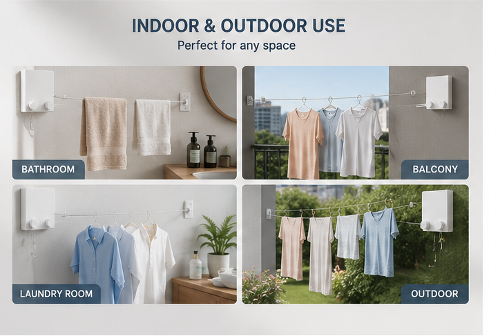 Retractable Clothesline | Heavy Duty Wall Mounted Indoor & Outdoor Laundry Drying Line