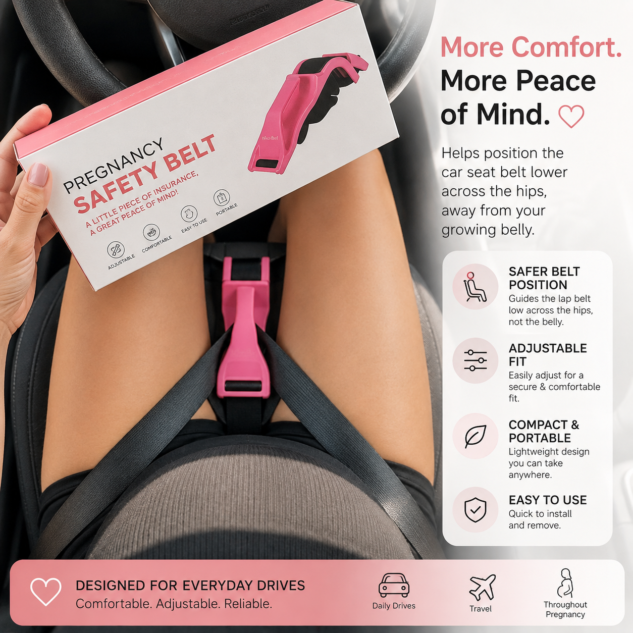 Pregnancy Safety Belt – Adjustable Car Seat Belt Positioning Aid